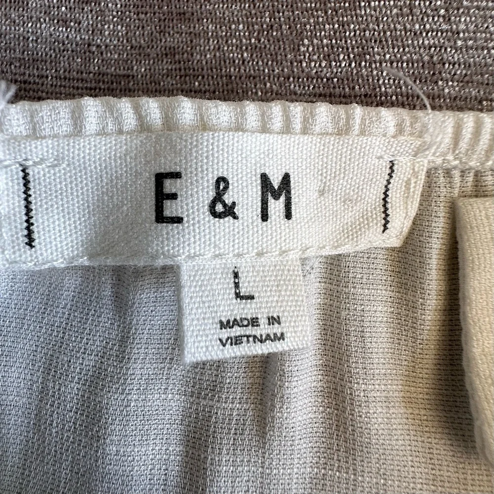 E & M White Blue and Mustard Striped Belted Overall Jumpsuit Women's Size L - Picture 3 of 14